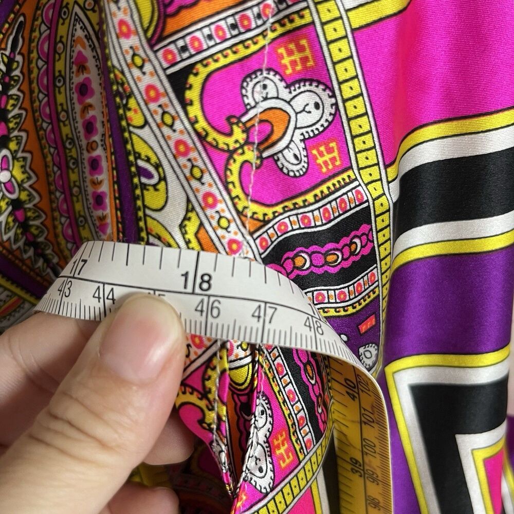 Vintage Cache 100% Silk Kaftan Dress Sz S Colorful NO BELT Boho - Picture 9 of 9